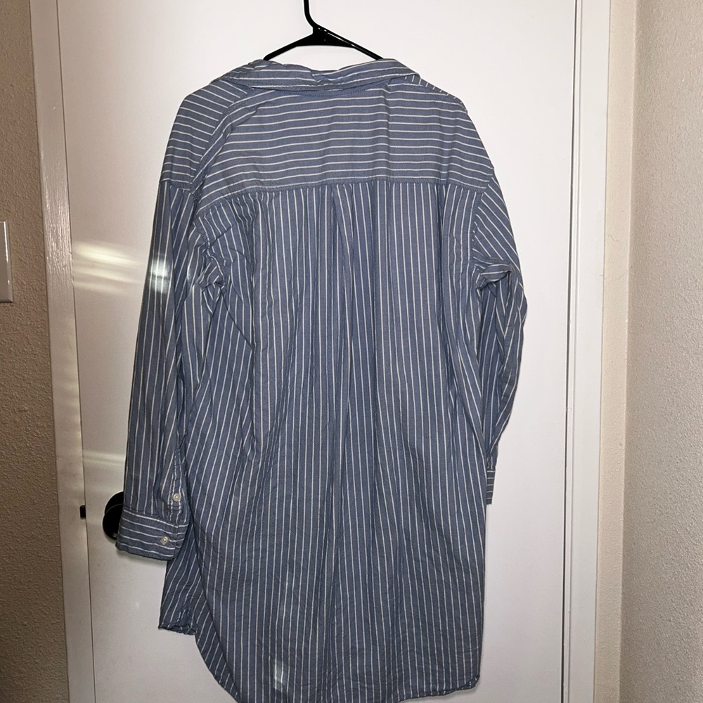 Blue Striped Mini Shirt Dress - Picture 2 of 3